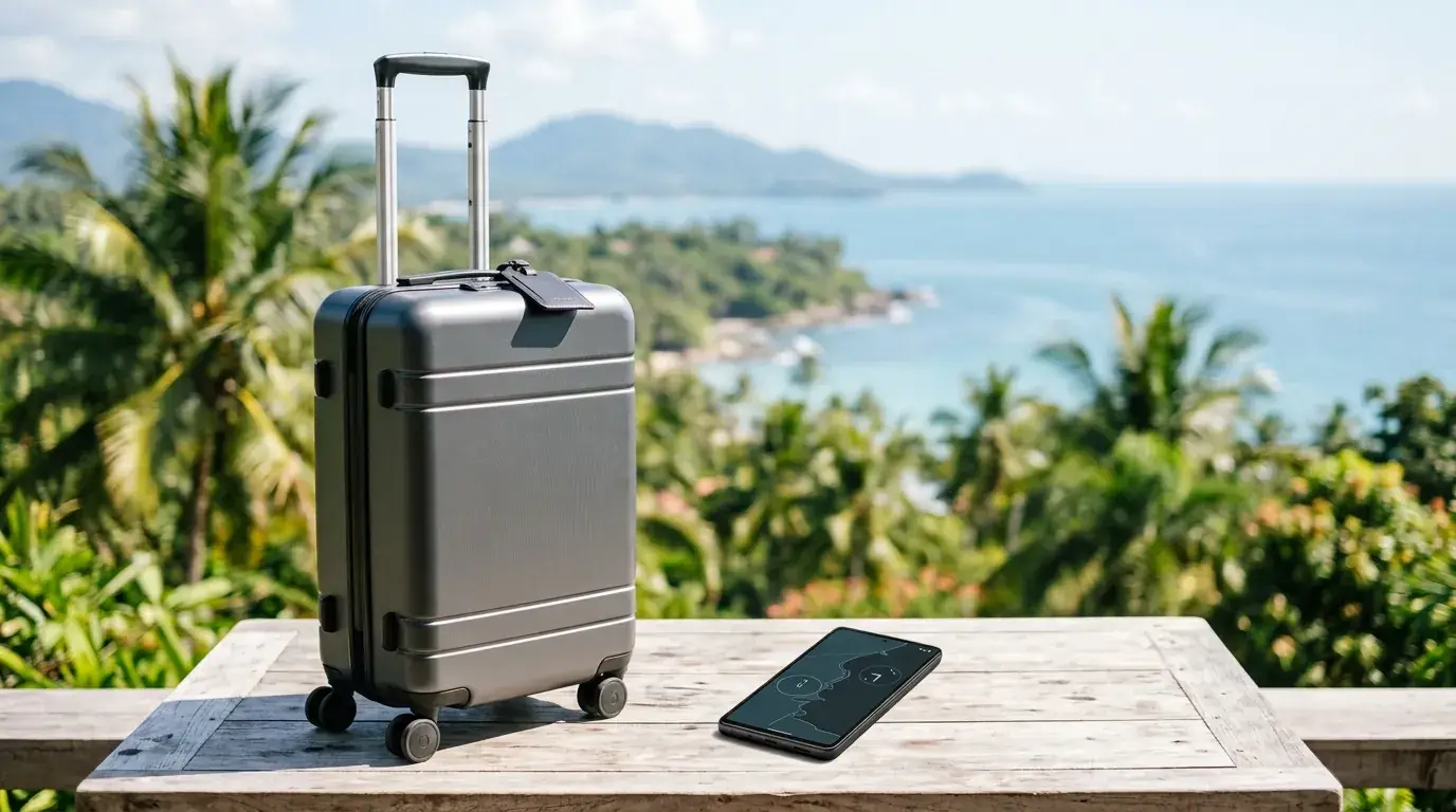 Plan B Costa Rica – moderner Koffer und Smartphone als Sinnbild für Vermögen sichern und Aufbruch